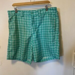 Men's Teal Patterned Flat Front Shorts